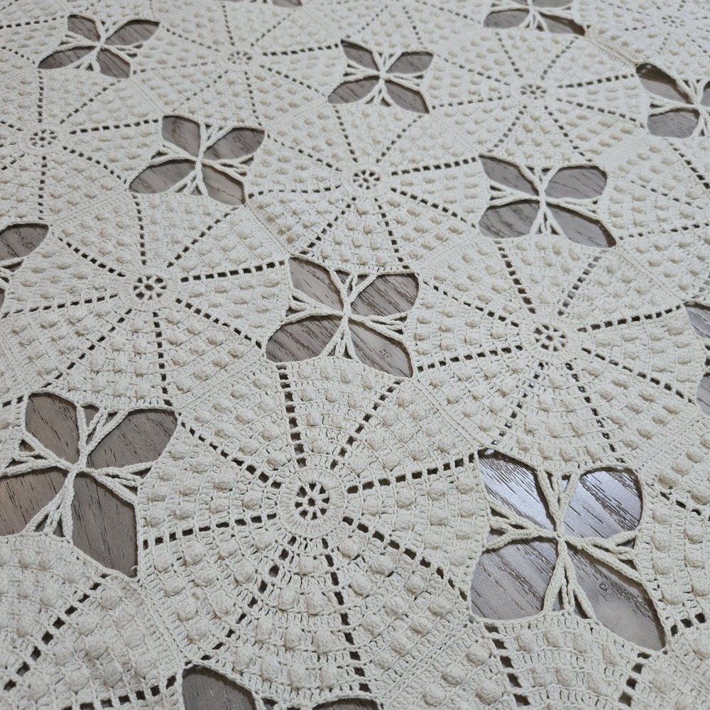 VTG Handmade Crochet Ecru Cotton Bedspread Coverlet King Bed cover 88x102 Rare